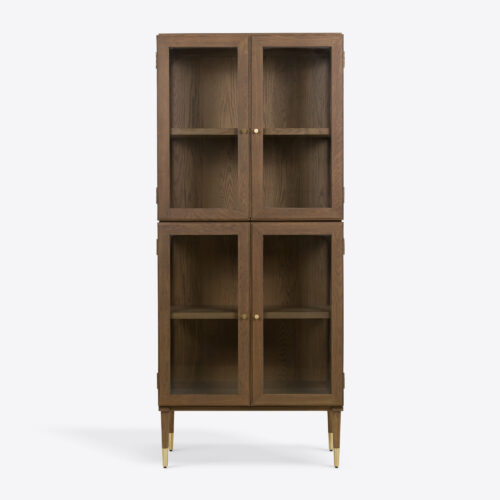 Richmond oak ebonised mid-century inspired glazed tall drinks cabinet