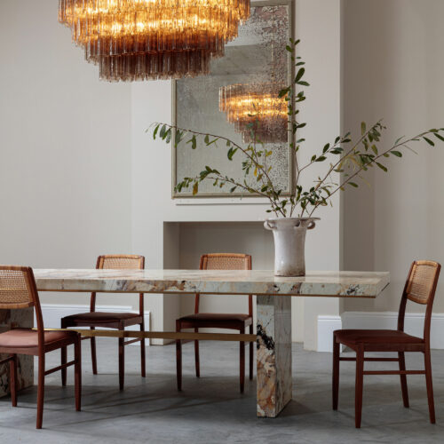 Patagonia quartzite luxury dining table marble brass