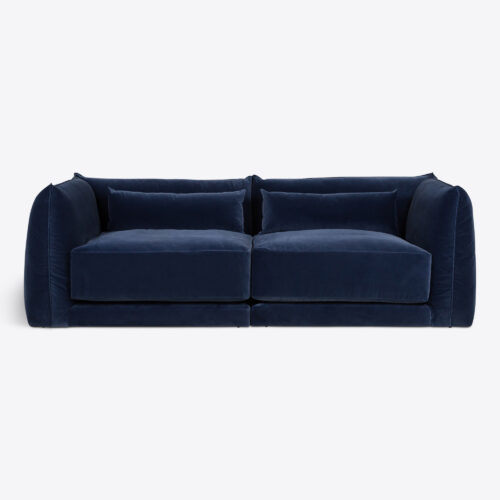 cornflower blue velvet Milano sectional sofa 70's style