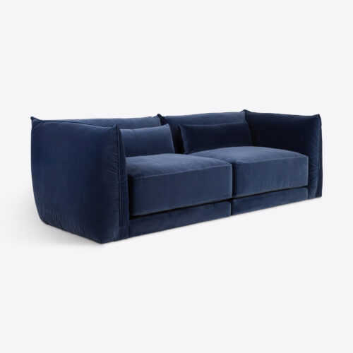 cornflower blue velvet Milano sectional sofa 70's style