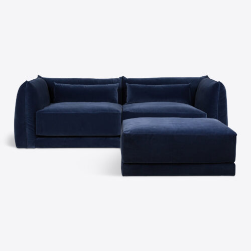 cornflower blue velvet Milano sectional sofa 70's style