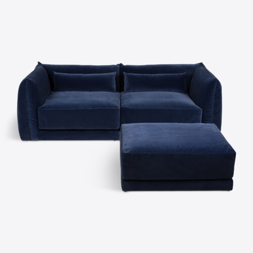 cornflower blue velvet Milano sectional sofa 70's style