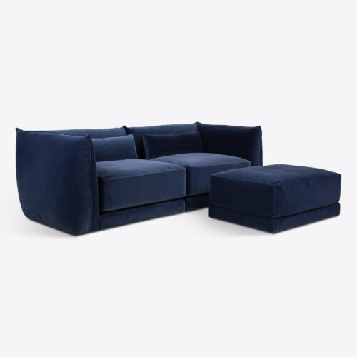 cornflower blue velvet Milano sectional sofa 70's style