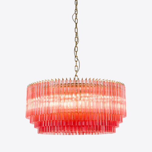 Large Pink Amaro - large pink drum chandelier in mid-century Murano glass style