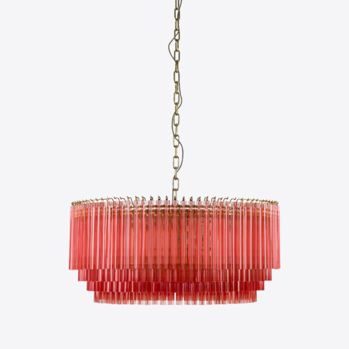 Large Pink Amaro - large pink drum chandelier in mid-century Murano glass style