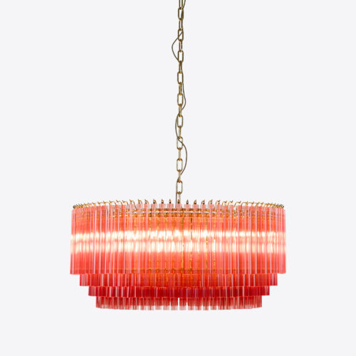 Large Pink Amaro - large pink drum chandelier in mid-century Murano glass style