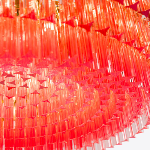 Large Pink Amaro - large pink drum chandelier in mid-century Murano glass style