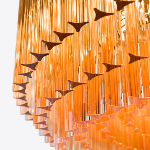 Medium Amber Amaro - amber drum chandelier in mid-century Murano glass style