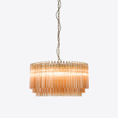 Medium Amber Amaro - amber drum chandelier in mid-century Murano glass style