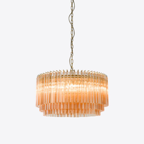 Medium Amber Amaro - amber drum triedri chandelier in mid-century Murano glass style