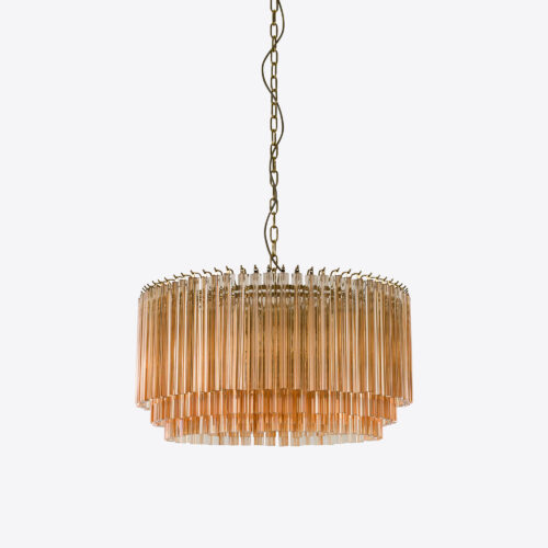 Medium Amber Amaro - amber drum chandelier in mid-century Murano glass style