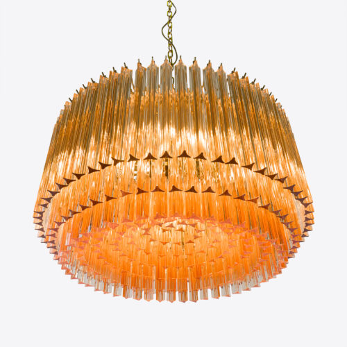 Medium Amber Amaro - amber drum chandelier in mid-century Murano glass style