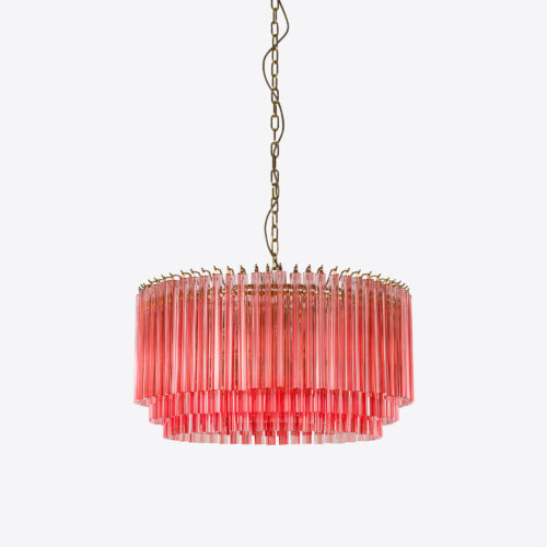 Medium Pink Amaro - pink drum chandelier in mid-century Murano glass style