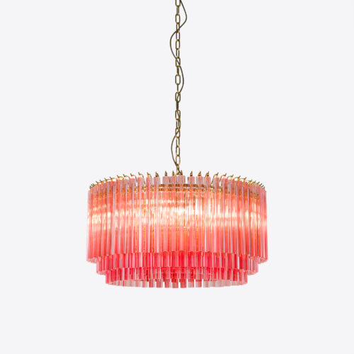 Medium Pink Amaro - pink drum chandelier in mid-century Murano glass style