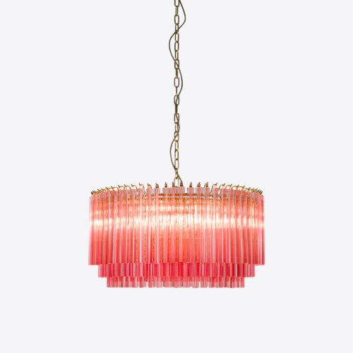 Medium Pink Amaro - pink drum chandelier in mid-century Murano glass style