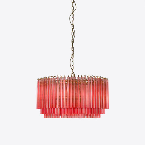 Medium Pink Amaro - pink drum chandelier in mid-century Murano glass style