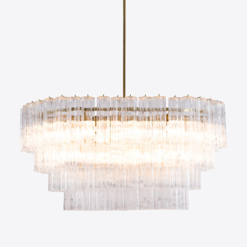 Treviso mid-century inspired dining chandelier in smoked quartz pink or clear glass