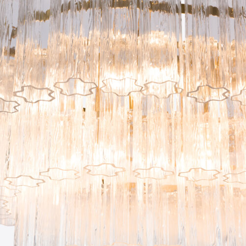 Treviso mid-century inspired dining chandelier in smoked quartz pink or clear glass