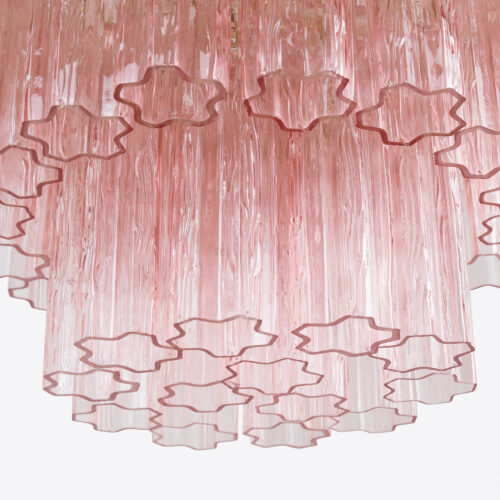 Treviso mid-century inspired tiered glass chandelier in clear smoked quartz or pink glass