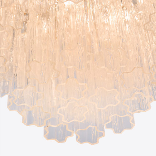 Treviso mid-century inspired tiered glass chandelier in clear smoked quartz or pink glass