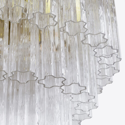 Treviso mid-century inspired tiered glass chandelier in clear smoked quartz or pink glass