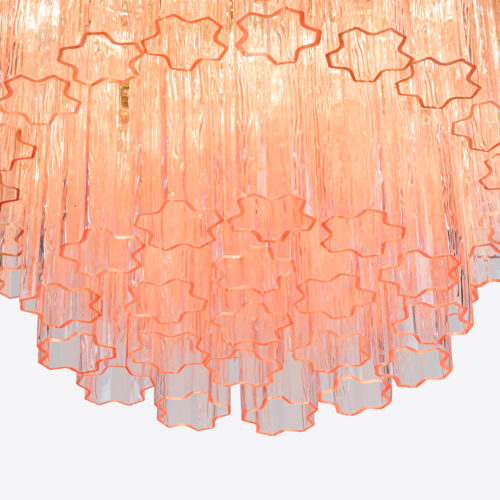 Treviso mid-century inspired tiered glass chandelier in clear smoked quartz or pink glass