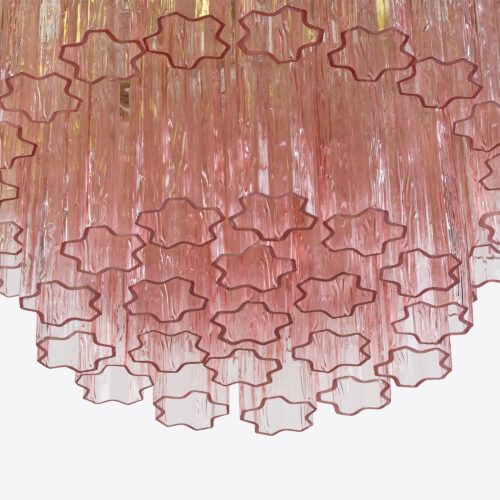 Treviso mid-century inspired tiered glass chandelier in clear smoked quartz or pink glass