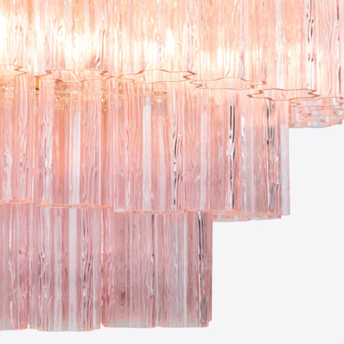 Treviso mid-century inspired tiered glass chandelier in clear smoked quartz or pink glass