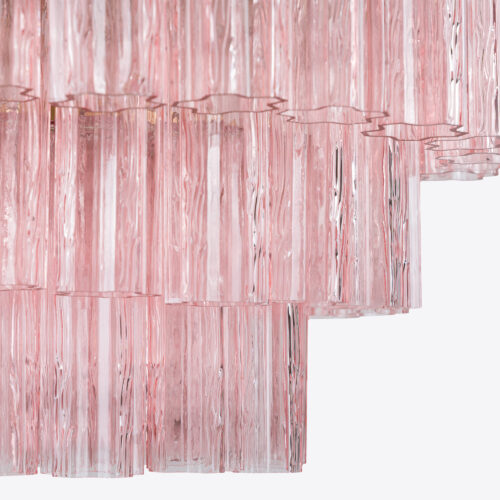 Treviso mid-century inspired tiered glass chandelier in clear smoked quartz or pink glass