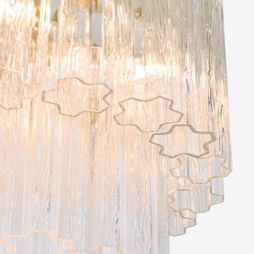 Treviso mid-century inspired small tiered glass chandelier in clear smoked quartz or pink glass