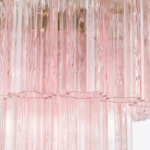 Treviso mid-century inspired small tiered glass chandelier in clear smoked quartz or pink glass