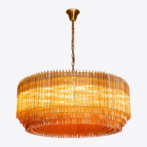 Grande Amber Amaro - large amber drum chandelier in mid-century Murano glass style