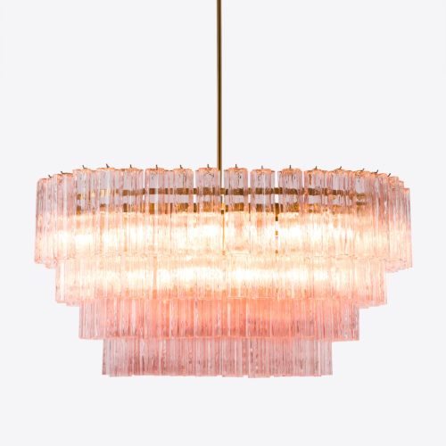 Treviso mid-century inspired dining chandelier in smoked quartz pink or clear glass