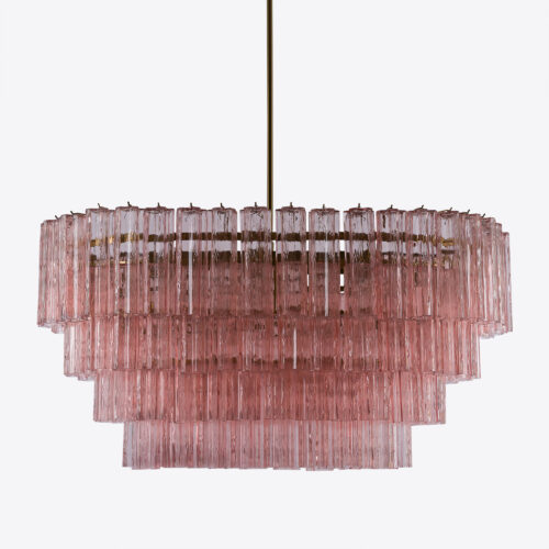 Treviso mid-century inspired dining chandelier in smoked quartz pink or clear glass