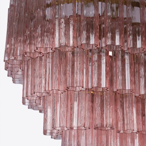 mid-century inspired dining chandelier in smoked quartz pink or clear glass