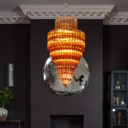 Lustre Raphael d'inspiration mid-century dans le style Murano - verre ambre ou rose