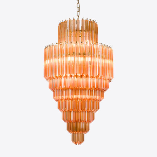 lustre d’inspiration de Murano du milieu du siècle en verre rose vif ou ambré