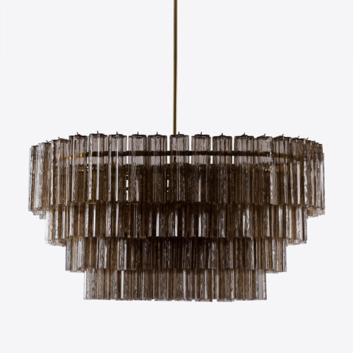 Treviso mid-century inspired dining chandelier in smoked quartz pink or clear glass