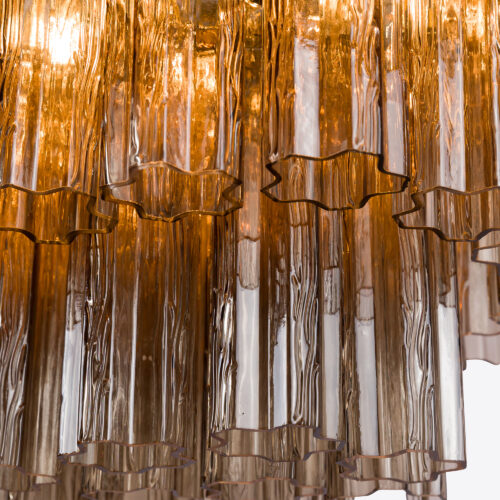 mid-century inspired dining chandelier in smoked quartz pink or clear glass