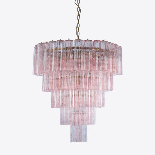 Treviso pink glass tiered chandelier in mid-century style