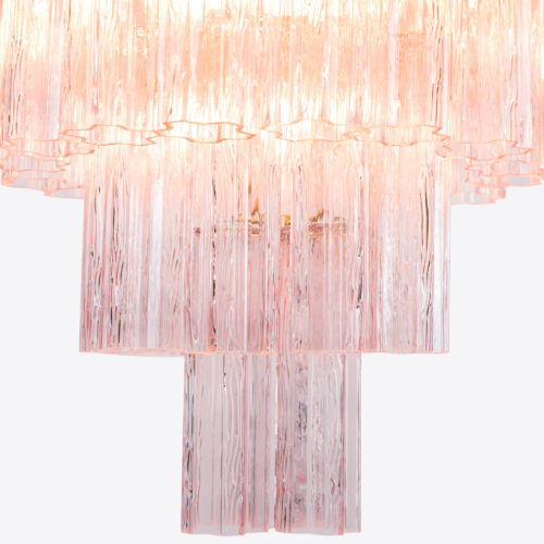 Treviso pink glass tiered chandelier in mid-century style