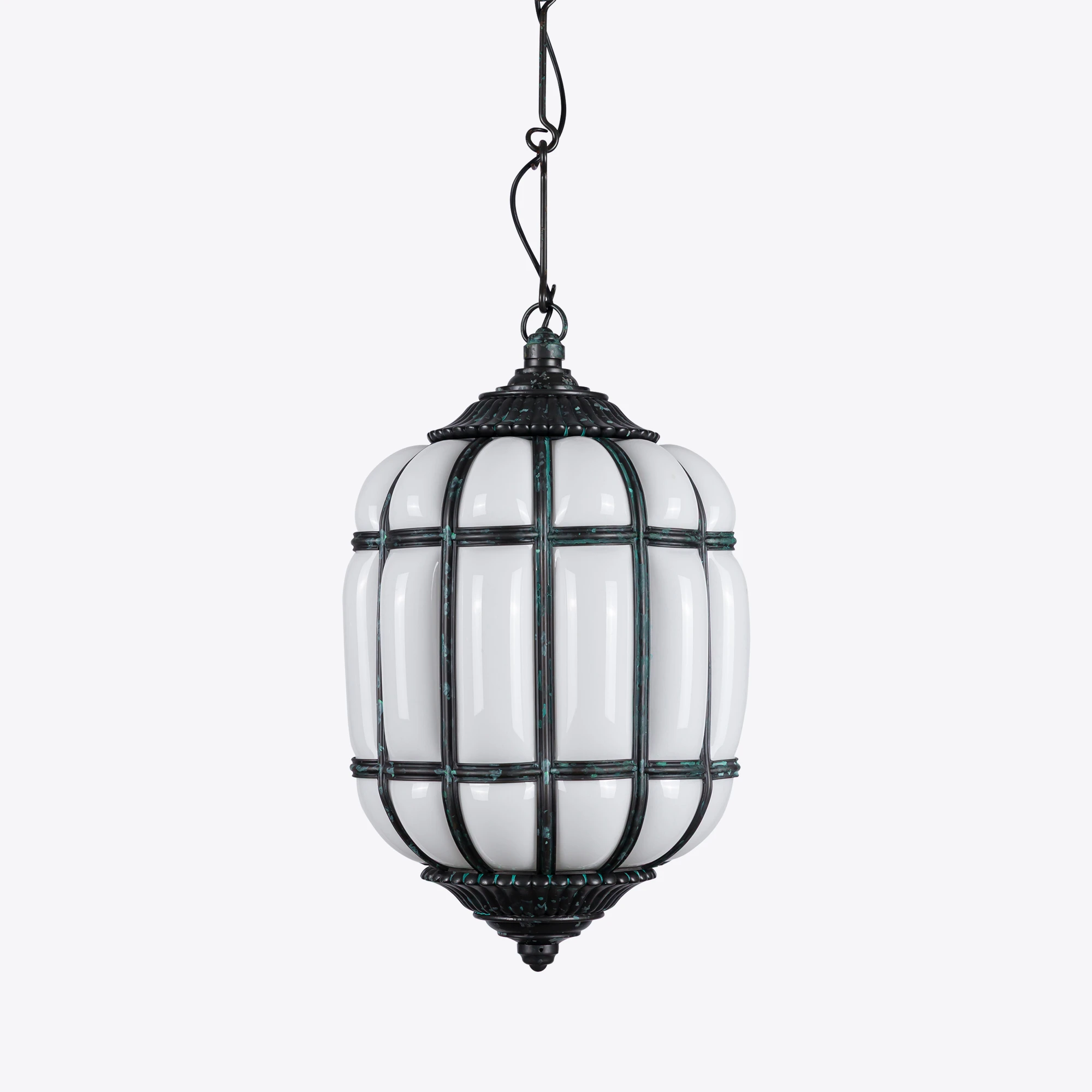 Battersea Opaline and Brass Hanging Lantern