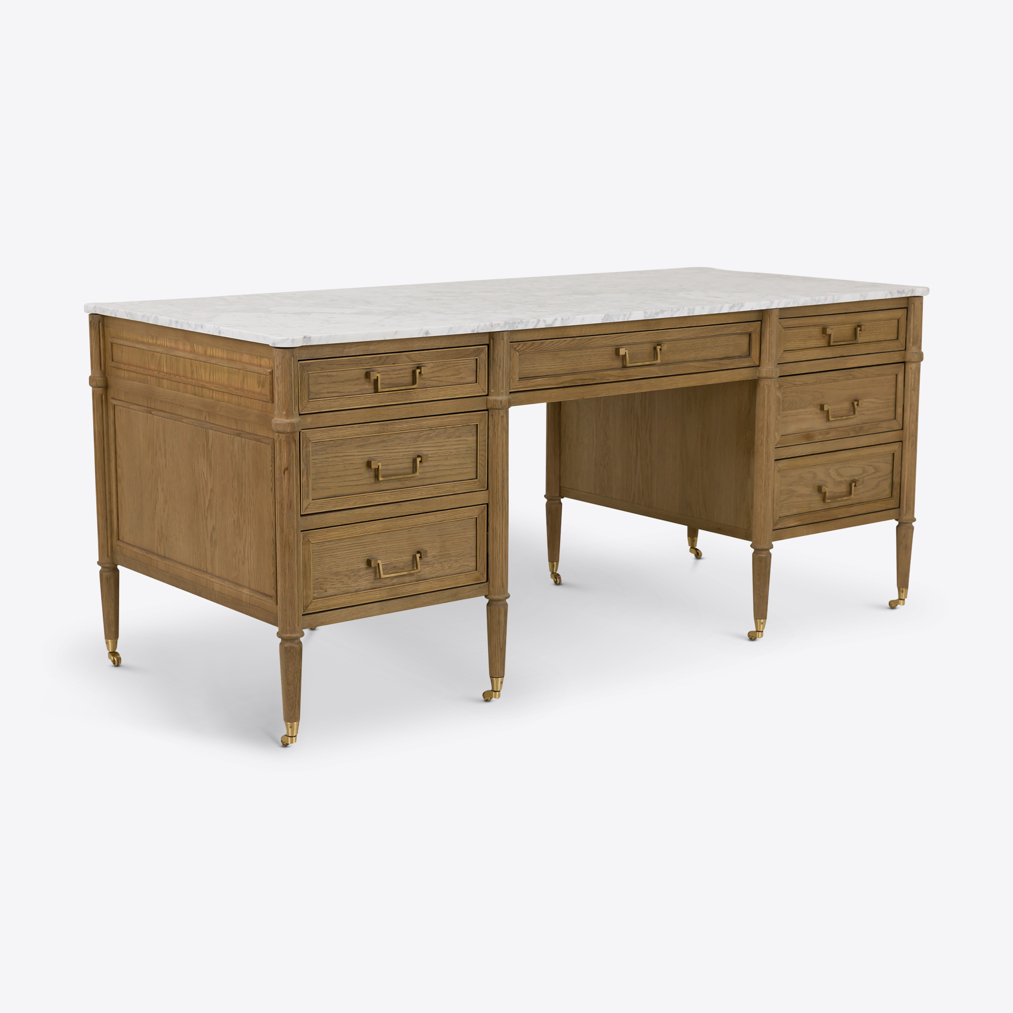 French Oak Desk with Carrara Marble Top